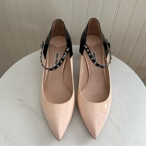 Miu Miu Studded Two-Tone Patent Leather Mary Janes
